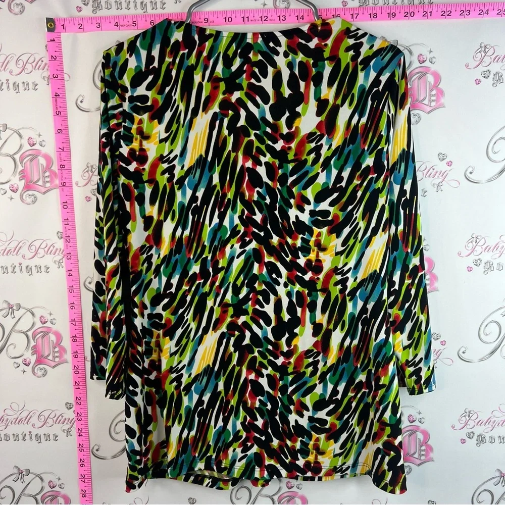 Chaus shirt blouse spotted dots Multicolor V-Neck Twist Front Long Sleeve Top - Picture 2 of 11